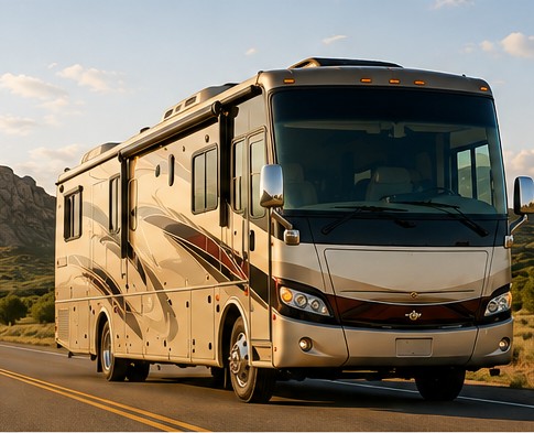 Motorhome traveling on a highway near Lawton, Oklahoma